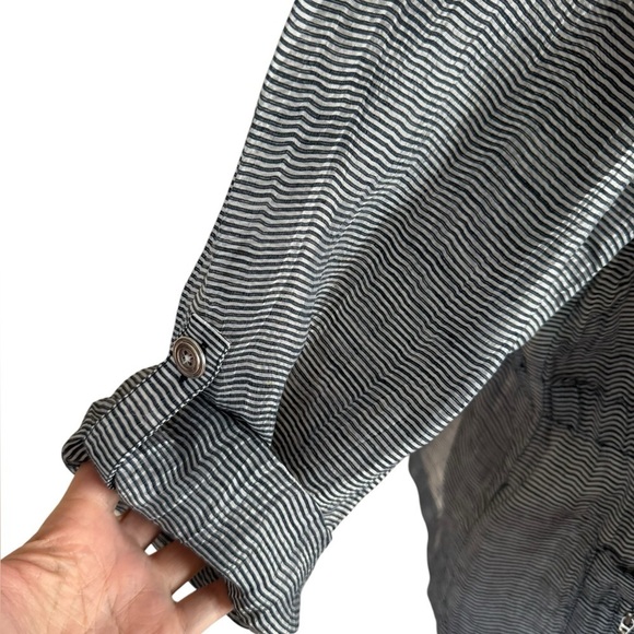Chico's Sheer Gray Striped Button Up Peplum Lightweight Jacket size Large - Picture 7 of 8